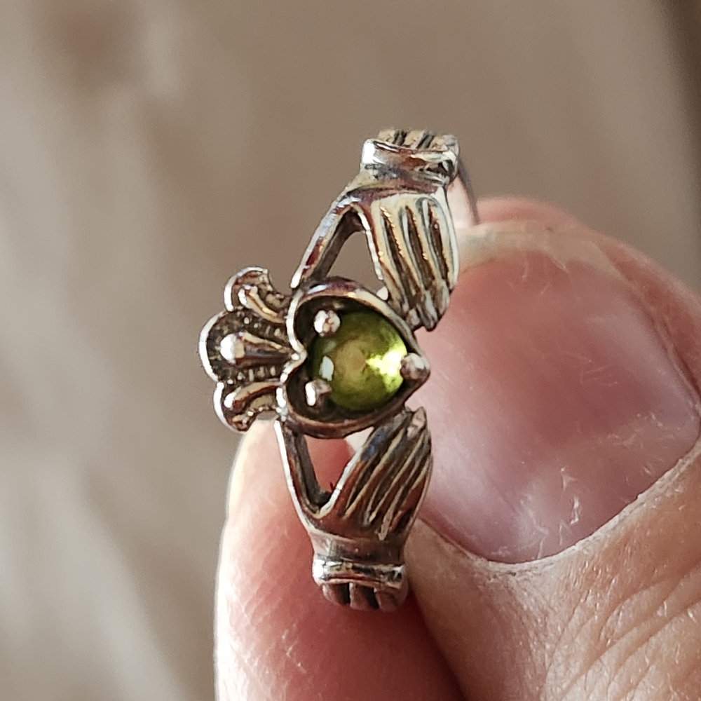 Silver Claddagh Ring with Green Stone